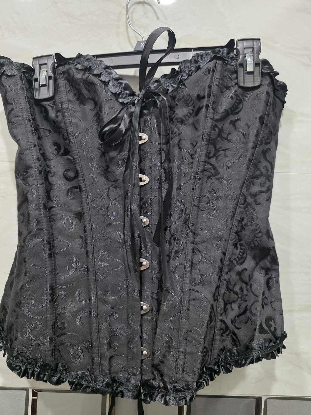 Black Lace-Up Brocade Corset Top